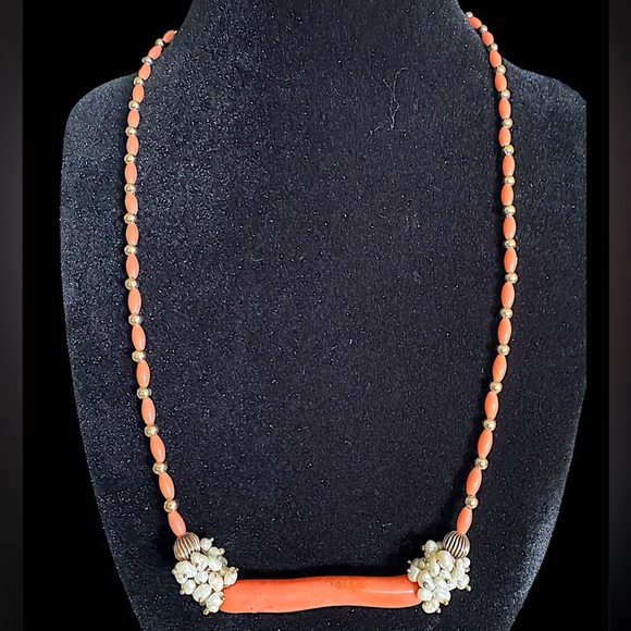 Antique Salmon Angel Skin Coral & Freshwater Pearl Estate Necklace